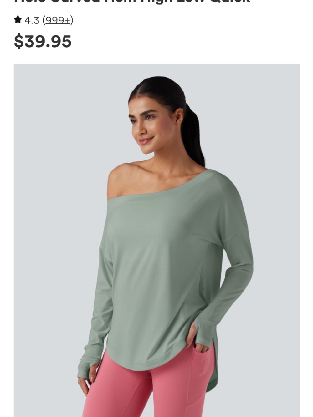 HALARA Sage Green Off-the-Shoulder Long Sleeve Tee